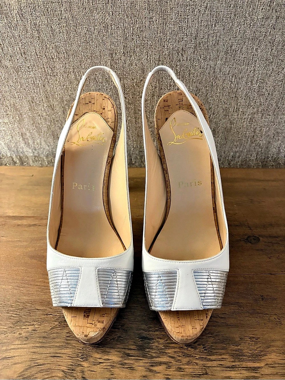 Christian Louboutin White & Silver Toe Cap Heels size 8